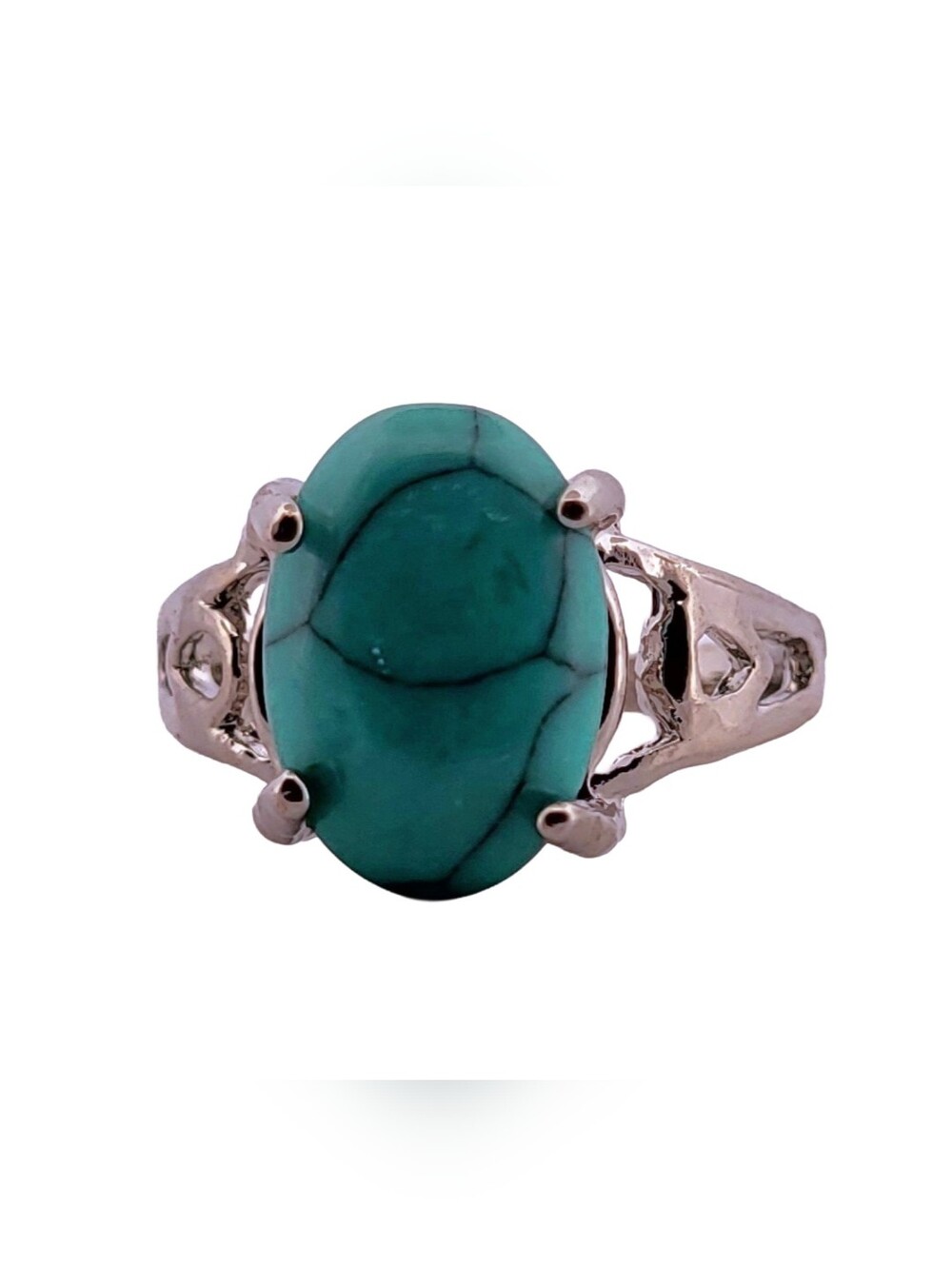 Oval Green Turquoise Silver Ring, size 8.5 398